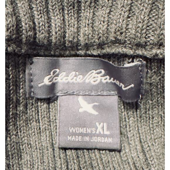Eddie Bauer Womens XL Gray Cardigan Sweater full zip ribbed Stretchy long sleeve - Picture 2 of 9